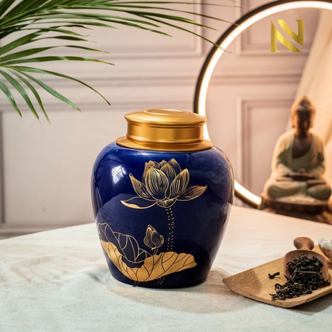 Hũ đựng trà tím than sen vàng
