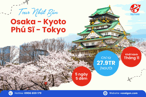 Du lịch Nhật Bản: Tour Osaka - Kyoto - Phú Sĩ - Tokyo 5 Ngày 5 Đêm từ Tp. HCM