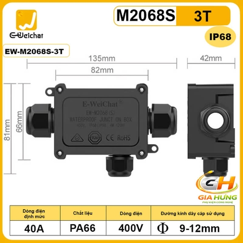 Hộp Nối Điện Chống Nước 4 Ngả chia 2 phía IP68 E-Weichat EW-M2068S-4T Chính Hãng