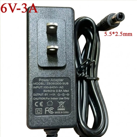 Củ nguồn DC Adapter 6V-3A 18W chân cắm tròn 5.5*2.5mm ZB060300-3US