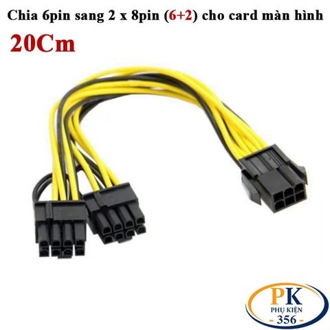 Dây cáp chia nguồn 6pin pcie sang 2 x 8pin (6+2) dài 20cm cho VGA card màn hình