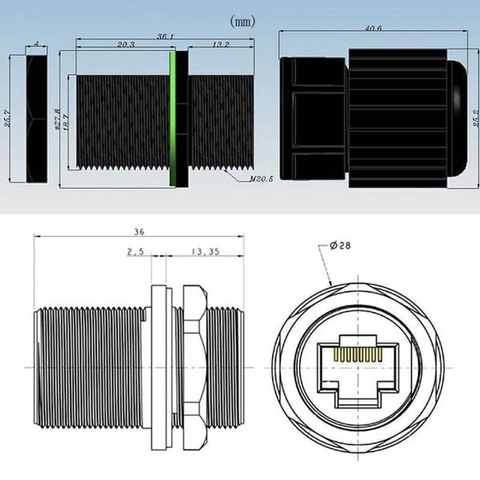 Đầu Nối Dây Mạng RJ45 Chống Nước IP68 Chính Hãng ZSJ – Model ZSJ-RJ45