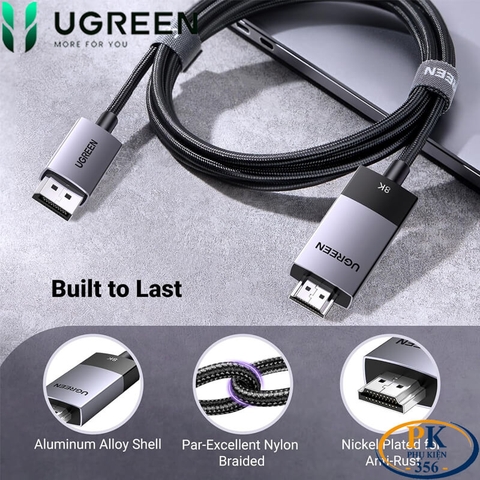 Cáp chuyển DisplayPort 1.4 to HDMI 2.1 8K@60Hz Active Ugreen 80397 DP115 dài 2m