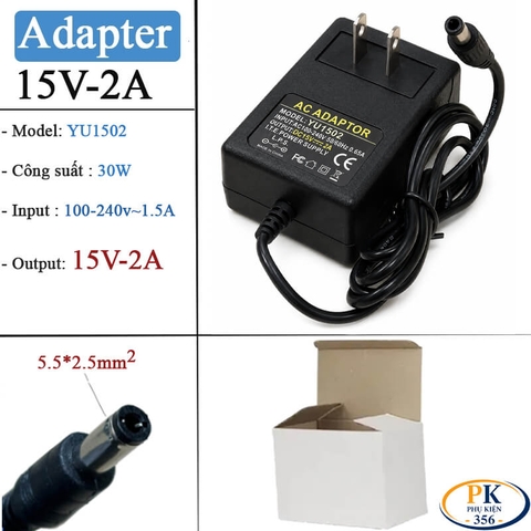 Nguồn DC Adapter 15V-2A 30W cắm tường YU1502 chân 5.5×2.5mm