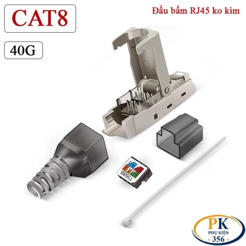 Đầu Bấm Mạng RJ45 Cat8 Tool Free Không Cần Kìm, Vỏ Kim Loại Chống Nhiễu 40Gbps/2000MHz chuẩn công nghiệp