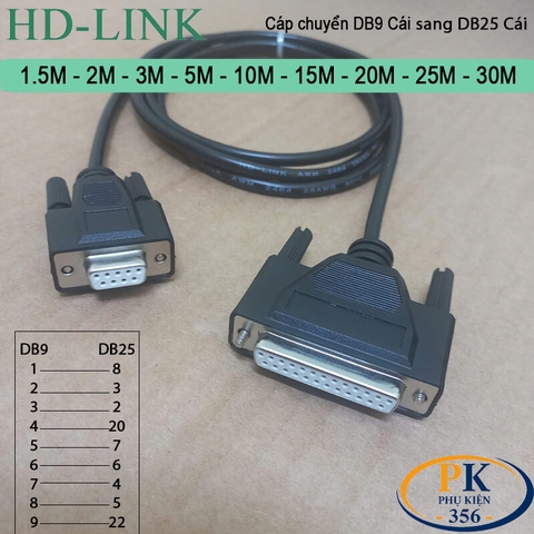 Cáp chuyển DB9 cái sang DB25 cái dùng cho máy in thường DB9F to DB25F dài 1M đến 30M