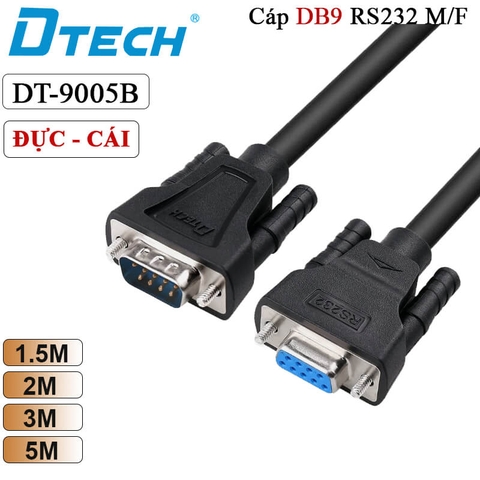 Dây Cáp COM DB9 RS232 Đực sang Cái Dtech DT-9005B M/F dài 1.5M - 5M
