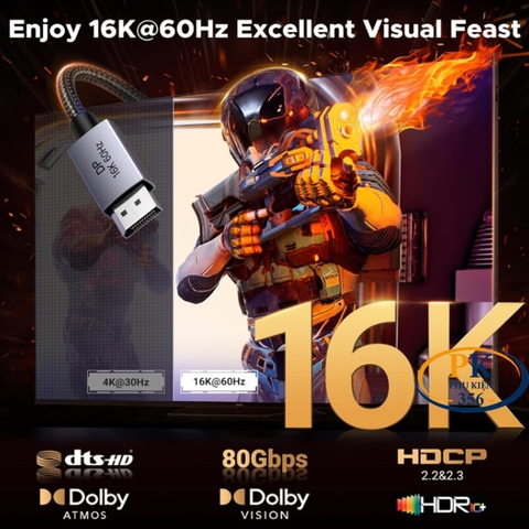 Dây cáp displayport 2.1 chuẩn 16K@30Hz 4K@240Hz DP118 chính hãng Ugreen 15383 dài 1M