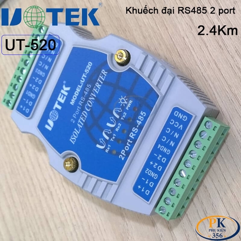 Bộ Repeater Khuếch Đại Và Kéo Dài Tín Hiệu RS485 2 Port 2.4Km UTEK UT-520