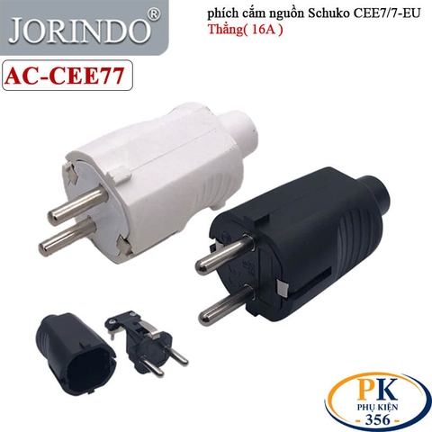 Phích Cắm Nguồn 2 Chân EU CEE 7/7 Schuko 250V-16A chính hãng JORINDO AC-CEE77 - Thẳng