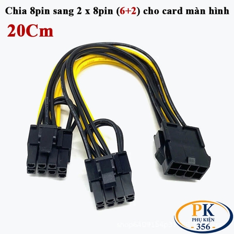 Dây cáp chia nguồn 8pin pcie sang 2 x 8pin (6+2) dài 20cm cho VGA card màn hình