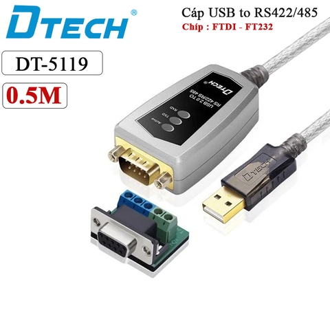 Cáp Chuyển Đổi DTECH DT-5119 USB 2.0 Sang RS422/RS485 DB9 Serial dài 0.5M