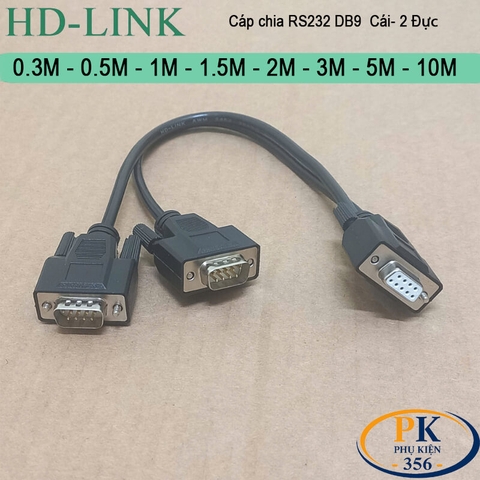 Dây cáp chia COM DB9 RS232 Cái sang 2 cổng đực dài 0.3M, 0.5M, 1M, 1.5M, 2M, 3M, 5M, 10M – HD-Link DIY 28AWG cao cấp