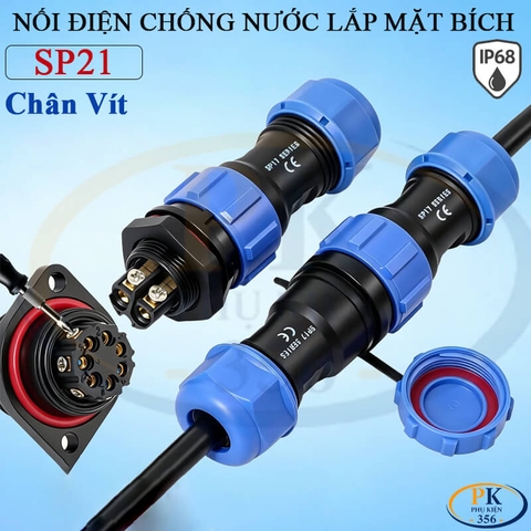 Đầu Nối Điện Chống Nước Lắp Mặt Bích SP21B Chuẩn IP68 2 Đến 12 Lõi Bắt Vít Dùng Cho Dây 7 Đến 12mm