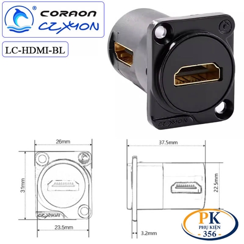 Nhân nối HDMI 2.0 âm tường lắp mặt máy Coraon LC-HDMI-B - cắm thẳng