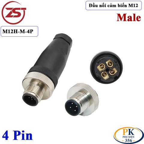 Đầu Nối Cảm Biến M12 4 pin thẳng đực chống nước IP67 M12H-M-4P chính hãng ZSJ