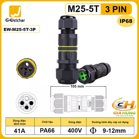 Đầu Nối Chia Dây Điện 1 Vào 4 Ra Chống Nước IP68 Eweichat EW-M25-5T