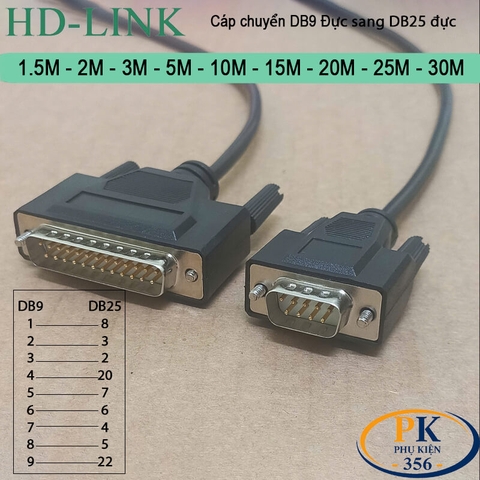 Cáp chuyển DB9 đực sang DB25 đực dùng cho máy in thường DB9M to DB25M dài 1M đến 30M