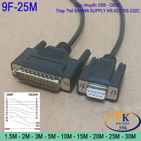 Cáp DB9 female to DB25 male Thay Thế SANWA SUPPLY KR-XD2 RS-232C dài 1M đến 30M