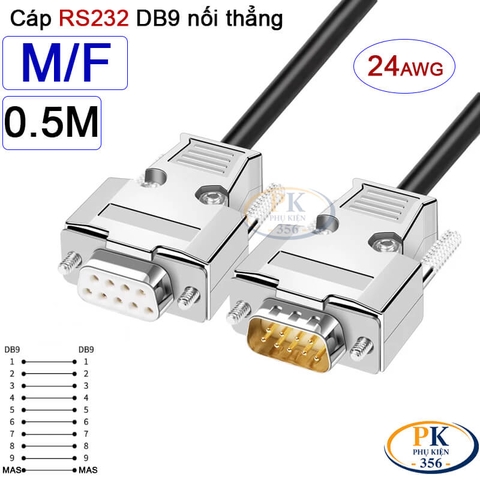 Dây cáp RS232 DB9 nối thẳng 2 đầu đực - cái male - female 24AWG vỏ thép cao cấp dài 0.5M-40M