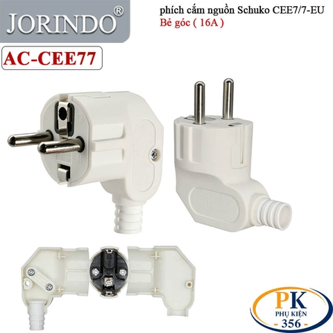 Phích Cắm Nguồn 2 Chân EU CEE 7/7 Schuko 250V-16A chính hãng JORINDO AC-CEE77 - Bẻ góc
