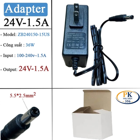 Nguồn DC Adapter 24V -2A 48W chân 5.5x2.5mm dây dài 1.5m ZB240200-20US