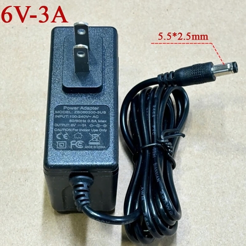 Củ nguồn DC Adapter 6V-3A 18W chân cắm tròn 5.5*2.5mm ZB060300-3US
