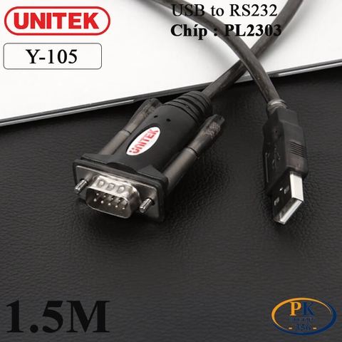 Cáp chuyển USB sang RS232 Serial Unitek Y-105 chip PL2303 dài 1.5M