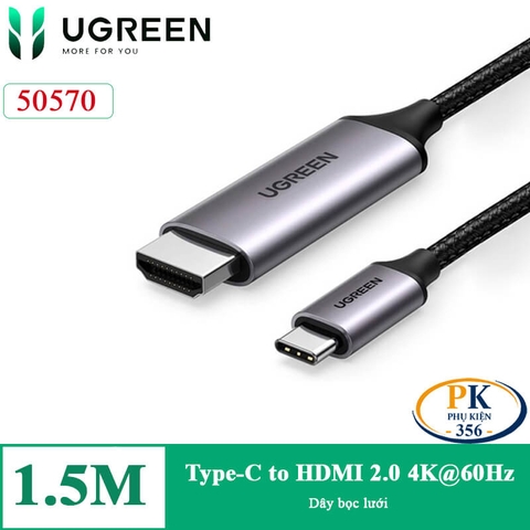 Cáp chuyển USB Type-C sang HDMI 2.0 chuẩn 4K@60Hz MM142 chính hãng Ugreen 50570 dài 1.5M