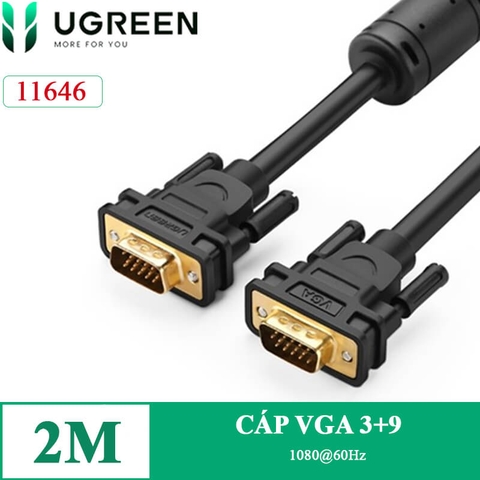 Dây cáp VGA 15M 3C+6 VG101 cao cấp dùng cho Máy tính, máy chiếu chính hãng Ugreen 11634