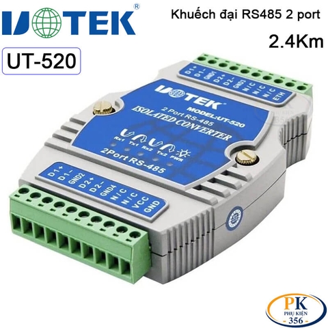 Bộ Repeater Khuếch Đại Và Kéo Dài Tín Hiệu RS485 2 Port 2.4Km UTEK UT-520