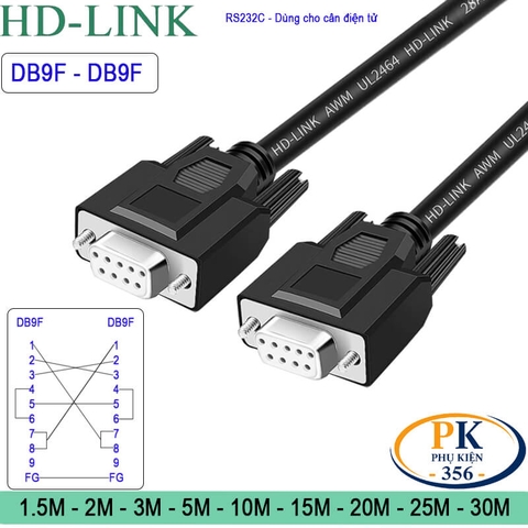 Dây cáp DB9 nối chéo RS232C 2 đầu âm đọc dữ liệu cân điện tử Female to DB9 Female dài 1M–30M