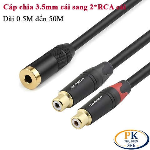 Dây cáp âm thanh DIY 3.5mm Stereo cái sang 2 cổng AV RCA cái – Đồng OFC, đầu mạ vàng, dài 0.5M – 50M