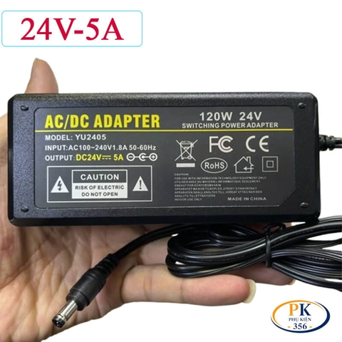 Bộ Nguồn Adapter DC 24V 5A 120W YU-2405 – Chân DC 5.5×2.5mm, Nguồn Ổn Định, Bền Bỉ