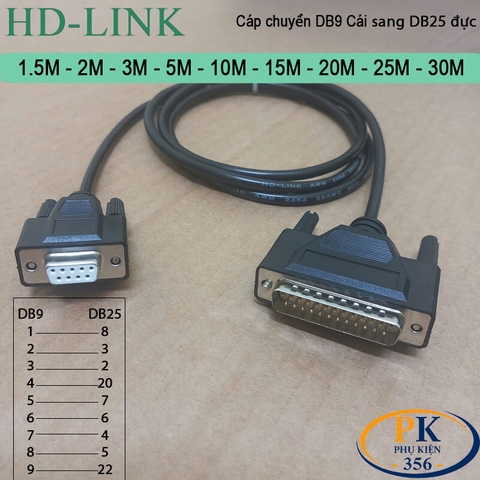 Cáp chuyển DB9 cái sang DB25 đực dùng cho máy in thường DB9F to DB25M dài 1M đến 30M
