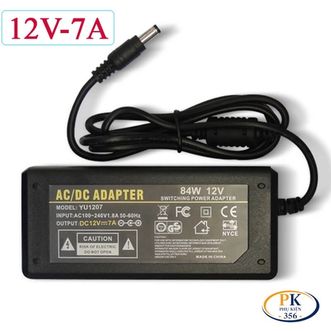 Adapter DC 12V 7A 84W YU1207 – Nguồn Ổn Định, Jack 5.5×2.5mm, Chống Nhiễu