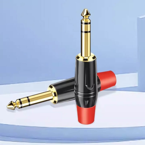 Đầu hàn jack 6.5mm stereo (6 ly) mạ vàng – Vỏ kim loại, dùng cho cáp 3–6mm - Thẳng