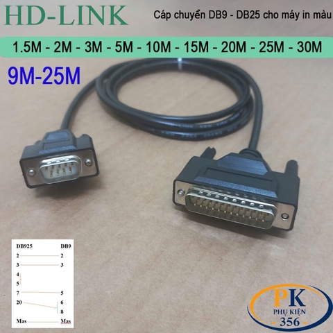Cáp chuyển DB9 đực sang DB25 đực cho máy in màu PLC DB9M to DB25M dài 1M đến 30M