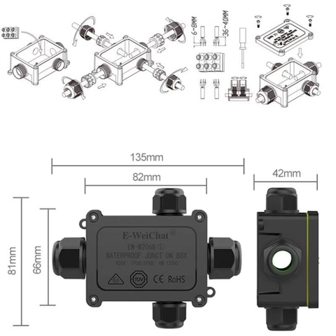 Hộp Nối Điện Chống Nước 4 Ngả chia 2 phía IP68 E-Weichat EW-M2068S-4T Chính Hãng