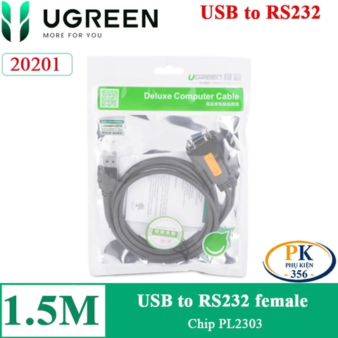 Cáp chuyển đổi USB sang RS232 COM DB9 Female UGREEN 20201 (1.5M) – Chip PL2303