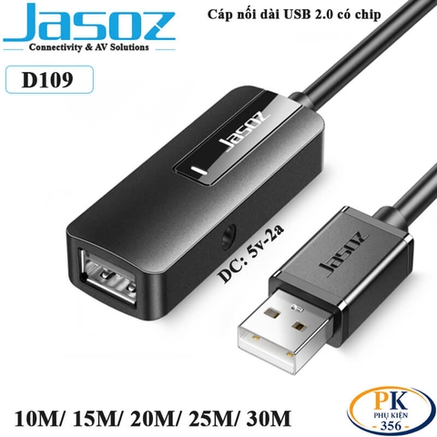 Dây Cáp Nối Dài USB 2.0 AM-AF Có Chip Khuếch Đại Tín Hiệu Và Nguồn Phụ 5V Jasoz D109 Dài 10M - 30M