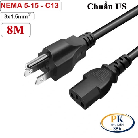 Dây Nguồn Máy Tính C13 3 chân Chuẩn US Mỹ Lõi Đồng 3x1.5mm² An Toàn, Bền Bỉ- đầu NEMA 5-15