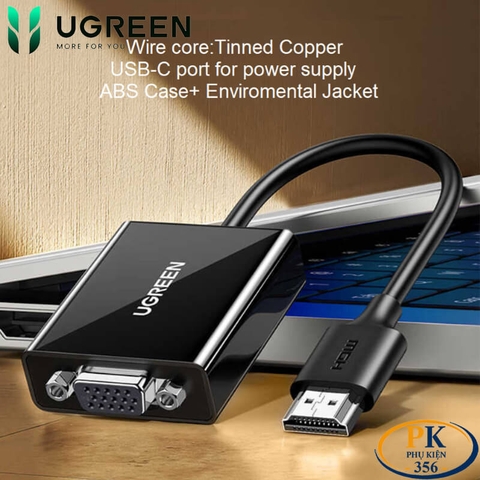 Cáp chuyển HDMI sang VGA full HD CM611 chính hãng Ugreen 90813 dài 20CM