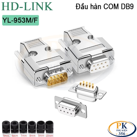 Đầu hàn DB9 chân đồng vỏ thép HD-Link YL-953M/F - Đầu nối RS232 DB9 chất lượng cao - DB9 connector