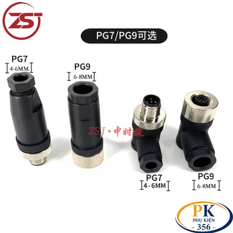 Đầu Nối Cảm Biến M12 5 pin bẻ góc đực chống nước IP67 M12H-ML-5P chính hãng ZSJ