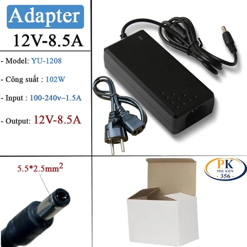 Adapter DC 12V 8.5A 102W YU1208 – Nguồn Công Suất Lớn, Jack 5.5×2.5mm, Chống Nhiễu