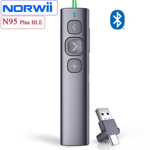 Bút Trình Chiếu Laser Xanh Bluetooth Type-C Norwii N95 Plus BLE – Điều Khiển 100m, Pin sạc