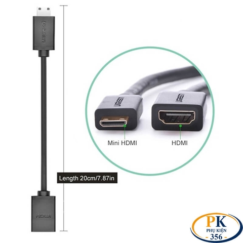 Cáp chuyển Mini HDMI sang HDMI 2.0 4K@60Hz chính hãng Ugreen 20137 dài 15Cm cao cấp