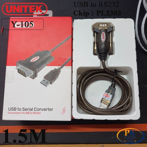 Cáp chuyển USB sang RS232 Serial Unitek Y-105 chip PL2303 dài 1.5M