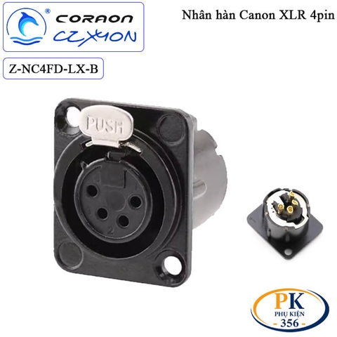 Nhân hàn âm tường Canon XLR 4 pin Coraon CZXYON Z-NC4MD-LX-B & Z-NC4FD-LX-B – Lắp mặt máy chuyên nghiệp